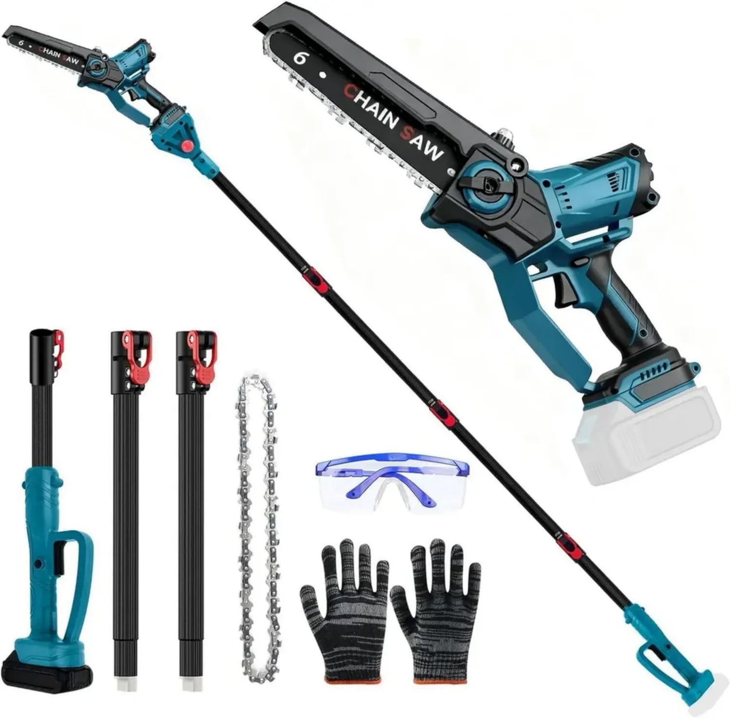 Kabellose Teleskop-Astsäge, 18V Kompatibilität für Makita, 6 Zoll Brushless, 2-in-1 Funktion mit Teleskopgriffen, Arbeitshöhe bis 4,5m