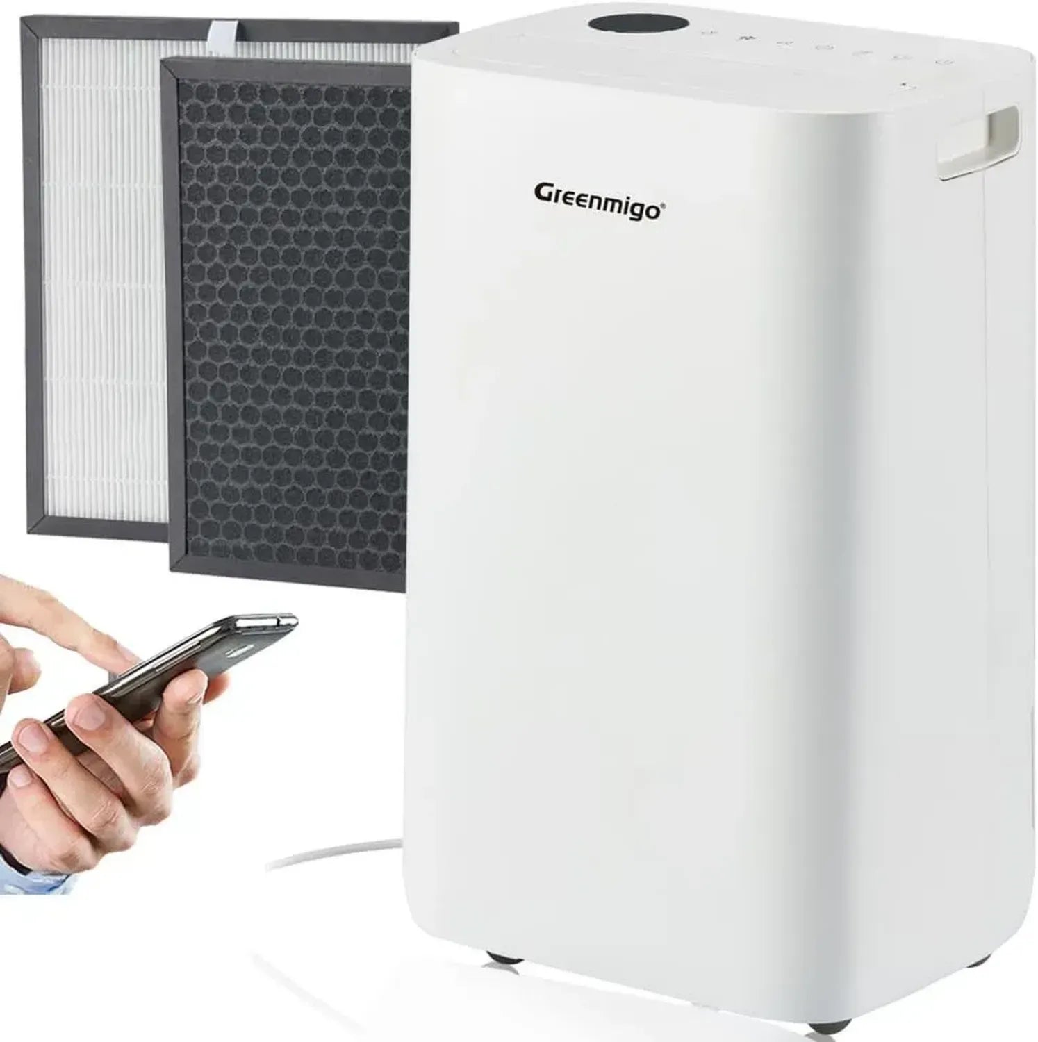 Smart Luftentfeuchter 25L mit WiFi und Fernbedienung, Ionisator, HEPA und Aktivkohlefilter, für Räume bis 70 m², 4.5L Tank, digitale Feuchtigkeitsanzeige, Timer
