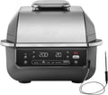 Ninja Multifunktionsgrill und Heißluftfritteuse, 5 Kochmodi, raucharm, inkl. digitales Thermometer, Schwarz/Silber, 5,7 l