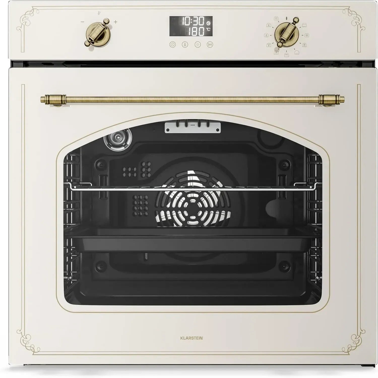 Klarstein Victoria Pyro Einbaubackofen 60 cm – Retro Design, 76L, 11 Funktionen, Energieklasse A, Pyrolyse, Timer, Vierfachverglasung, Emaille-Innenraum, Sahne