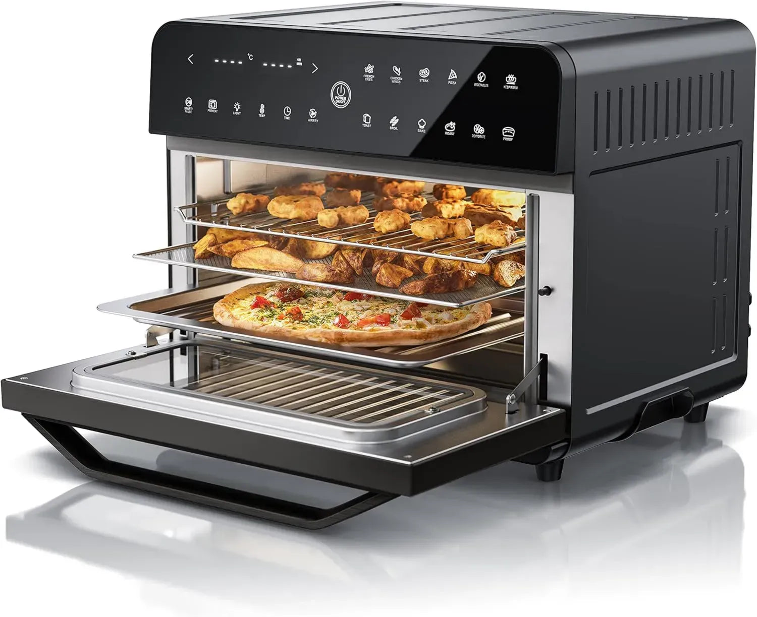 Arendo Heißluftfritteuse 25L Edelstahl 1800W, Multifunktionaler Mini-Backofen mit Zubehör, BPA-frei