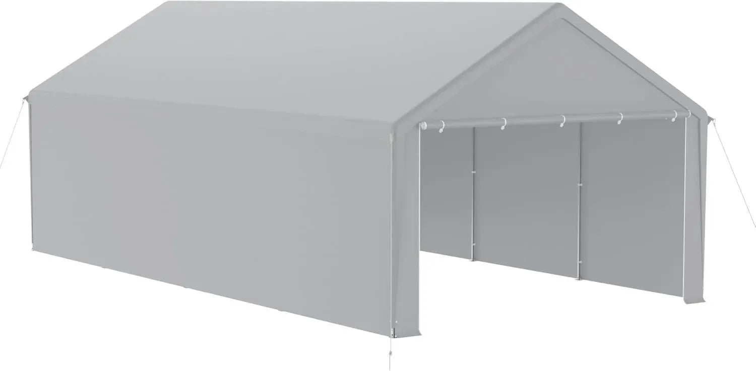 HENGMEI Wetterfeste Lagergarage 4x8 m Grau, UV- und Wasserbeständig mit Rollfenstern