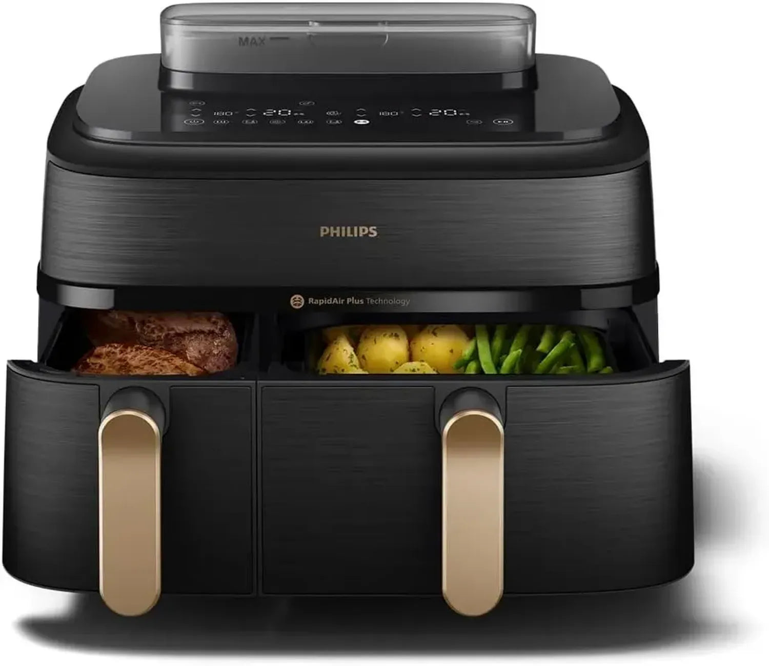 Philips Heißluftfritteuse 5000 Serie mit Dampfgarfunktion, Doppelkorb, 9L Kapazität