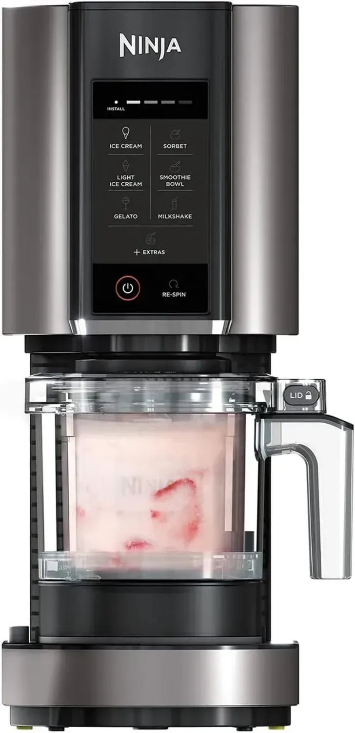 Ninja CREAMi NC300EU Dessertmaschine, 3 Behälter, 7 Programme, für Eis, Gelato, Sorbet, Smoothie-Bowls und Milchshakes, Schwarz/Silber, 1,4L