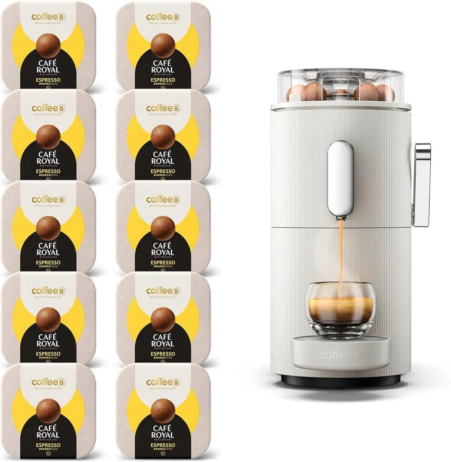 CoffeeB Globe Kaffeemaschine Weiß 1,3 l mit 90 Espresso Coffee Balls – 100% kompostierbar