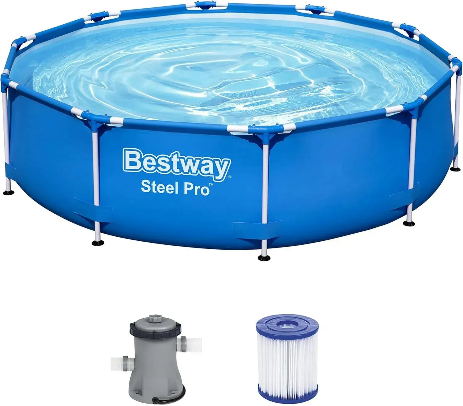 Bestway Stahlrahmen-Pool-Set mit Filterpumpe, Ø 305 x 76 cm, Blau, Rund