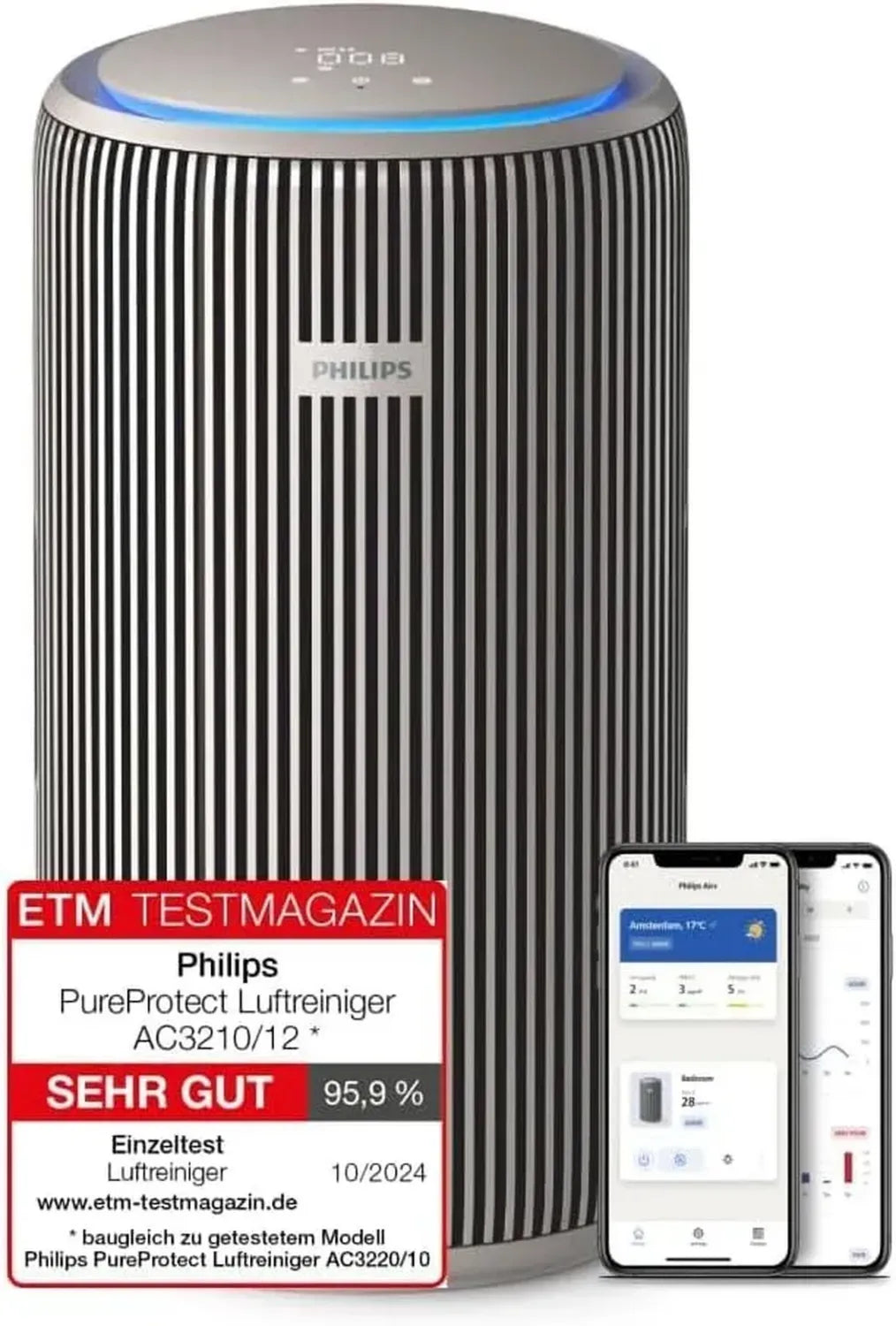 Philips PureProtect 3200: Hochleistungs-Luftreiniger mit HEPA- und Aktivkohlefilter, CADR 500 m³/h für Räume bis 130 m², leise und energieeffizient, entfernt 99,97% der Allergene