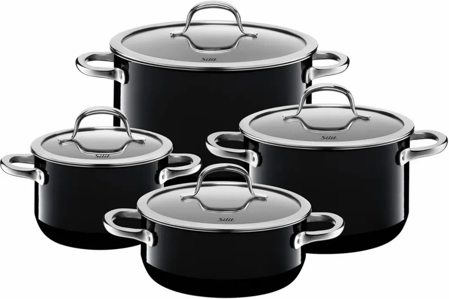 Silit Passion Black Kochtopf-Set 4-teilig, Induktion, Glasdeckel, nickelfrei, Schwarz