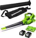 Greenworks 48V Akku Laubsauger mit 322 km/h und 45L Fangsack, bürstenloser Motor, 4Ah Akku, Ladegerät inklusive