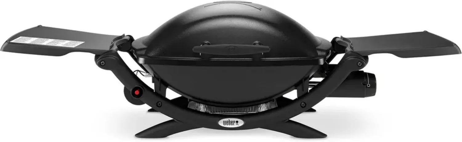 Weber Q2000 Gasgrill, tragbarer BBQ mit 54x39cm Grillfläche, 1 Brenner, klappbare Seitentische, emaillierter Gussrost - Schwarz