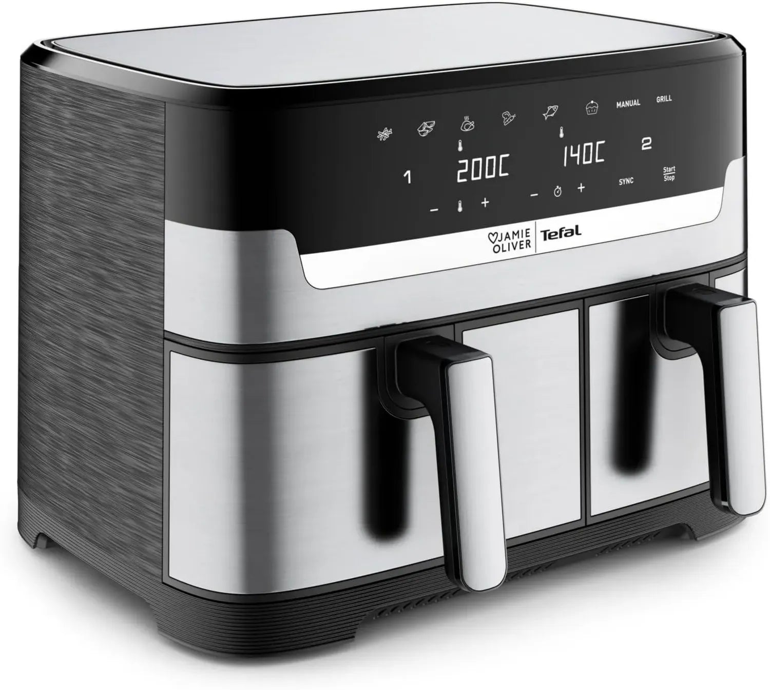 Tefal Dual Drawer Heißluftfritteuse 8,3 L mit Jamie Oliver - Airfryer mit Doppelkammer & Grill, 8 Programme, Sync-Funktion, fettarm & energiesparend EY90JDE1