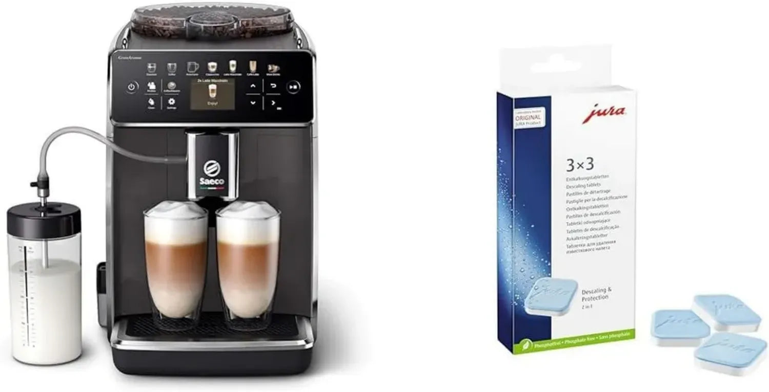 Saeco GranAroma Kaffeevollautomat mit 14 Kaffeespezialitäten und intuitivem Farbdisplay, inkl. JURA Entkalkungstabletten
