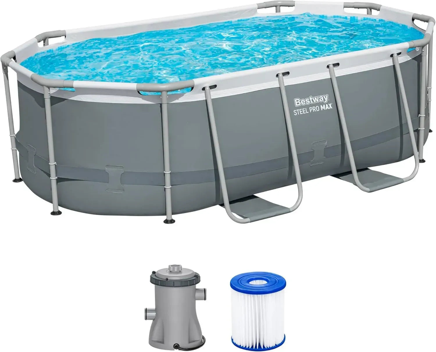 Bestway Power Steel Pool-Set mit Filterpumpe, oval, 305 x 200 x 84 cm, grau