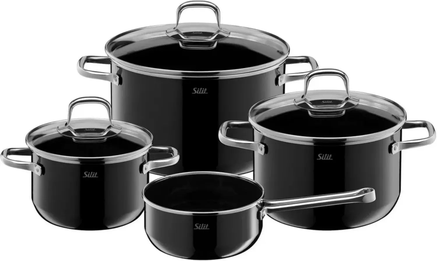 Silit Elegance Induktions-Topfset, 4-teilig, mit Glasdeckeln, Silargan Keramik, ohne Nickel
