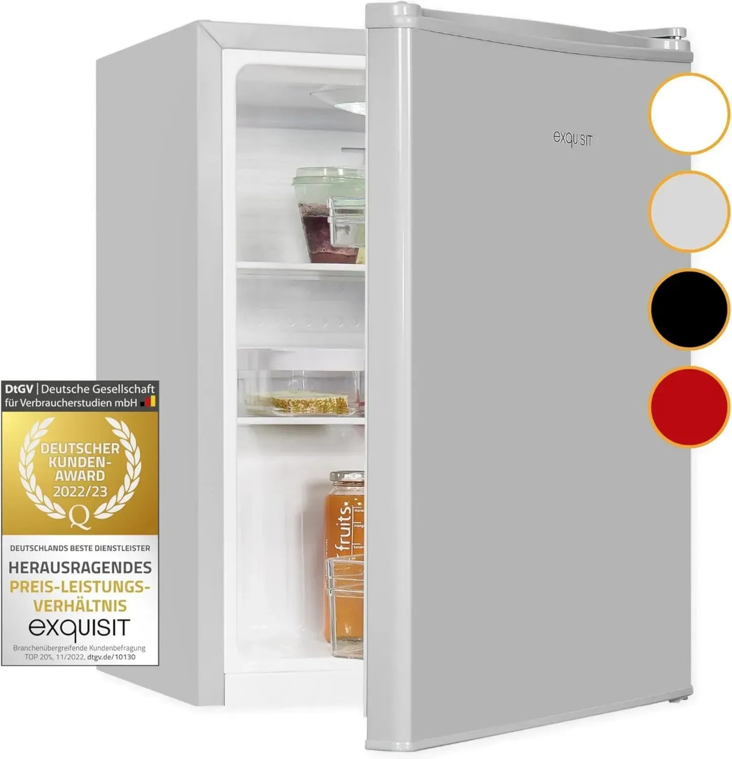 Exquisit Mini-Kühlschrank 52 l, LED, Grau, Glasregale, 45 cm