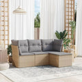 Modernes 4-teiliges Rattan-Gartenmöbel-Set mit Kissen und Stauraum, Balkonmöbel in Beige und Grau