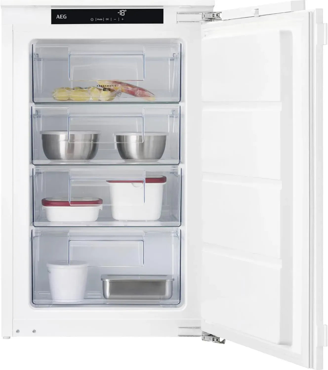 AEG Einbau-Gefrierschrank 88 cm, Serie 6000 LowFrost, 98L, 4-Sterne, LCD, Schnellgefrieren, Temperaturalarm, Festtür