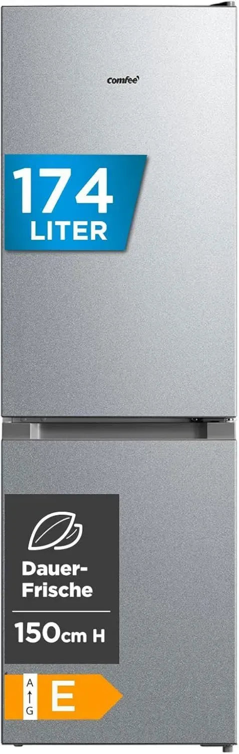 Comfee Kühl-Gefrierkombination 150 cm mit Low Frost, einstellbarer Temperatur & LED-Licht, Silber
