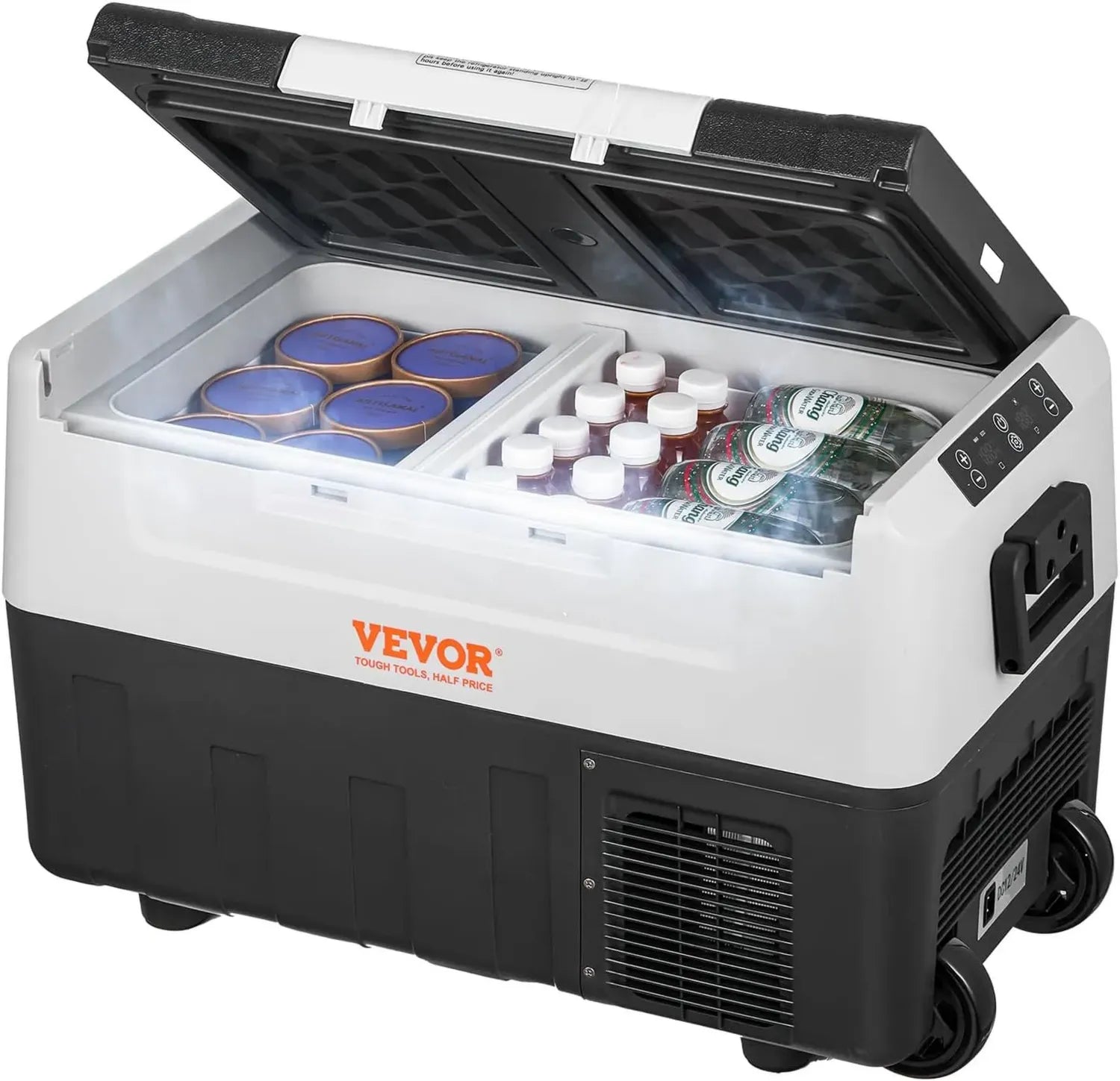 VEVOR Tragbarer 35L Camping-Kühlschrank, 12/24V Elektrische Kühl- und Gefrierbox mit Rollen, Doppelzone für Auto, Boot, Lkw – Kompressor, 60W, Grau