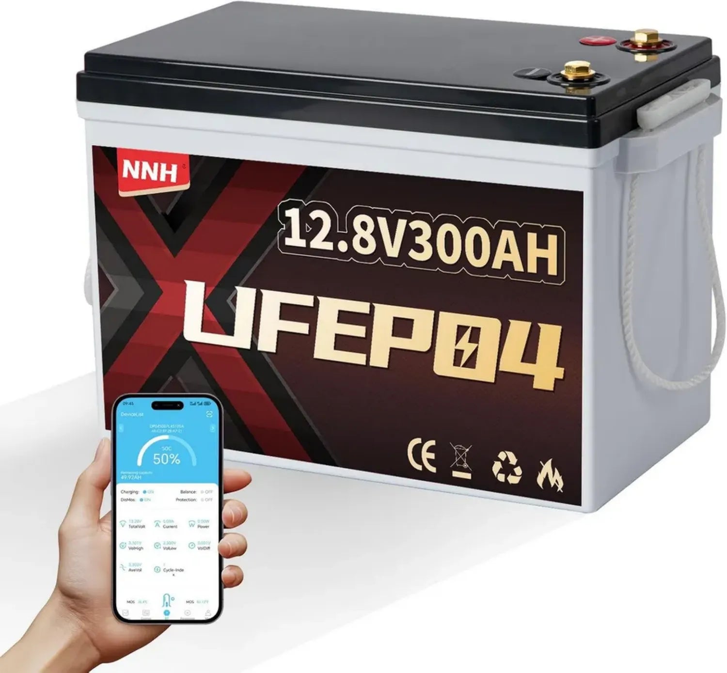 NNH 12V 300Ah LiFePO4 Batterie mit Bluetooth und 200A BMS, 8000 Ladezyklen, Geeignet für Wohnwagen, Wohnmobil, Solar- und Tiefzyklusanwendungen