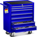 Robuster Werkzeugwagen mit 7 abschließbaren Schubladen, Rollbar und Kugellager, Metall, Blau
